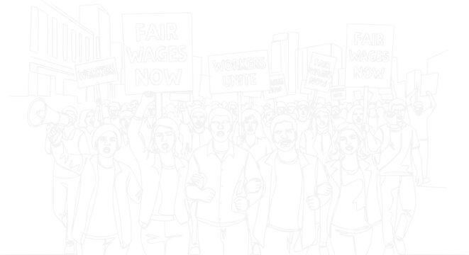 Protestors Crowd Holding Signs, Demonstrating in City Street