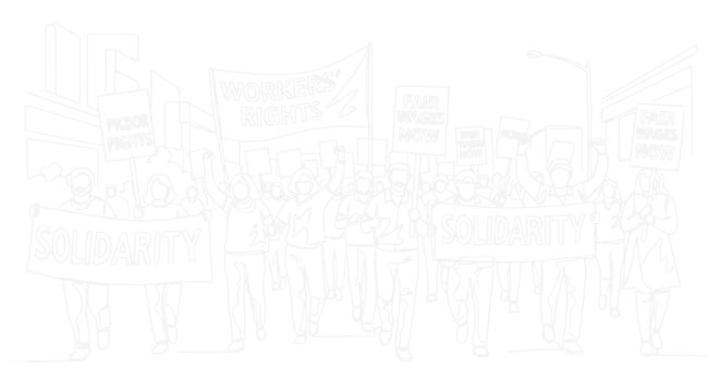 Protestors Marching with Banners and Signs, Activist Demonstration, Social Movement Line Art