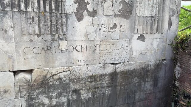 Stone Block with Inscription in Ostia Ancient Roman Artifact