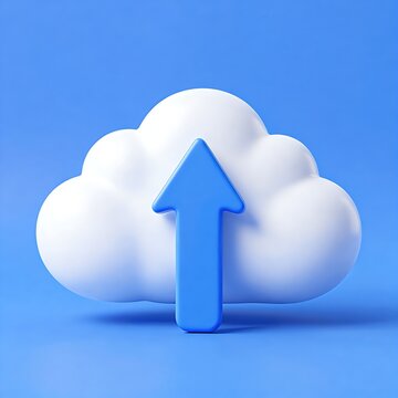 3D cloud upload icon with upward arrow, minimal data transfer technology concept