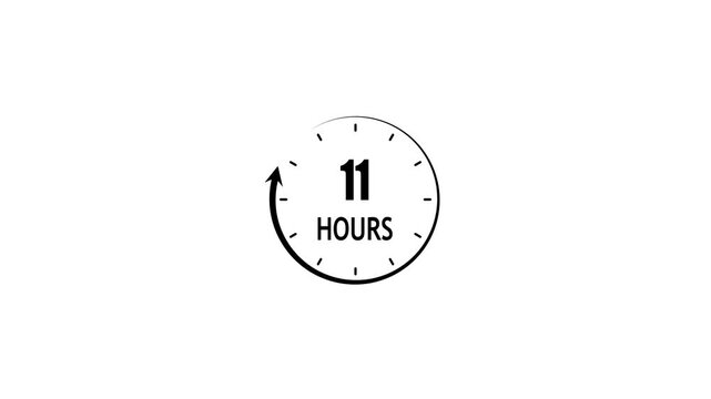 11 hours countdown timer animation, minimalist black and white clock for time management and deadline concepts