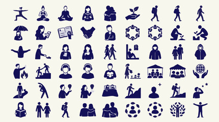 Fototapeta premium Vector icon set of human well-being, social support, and personal growth