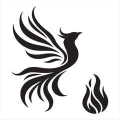 Fototapeta premium Phoenix rising from flames vector silhouette line art concept logo design idea illustration