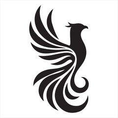 Fototapeta premium Phoenix rising from flames vector silhouette line art concept logo design idea illustration