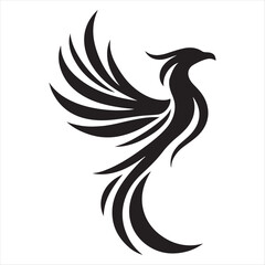 Fototapeta premium Phoenix rising from flames vector silhouette line art concept logo design idea illustration