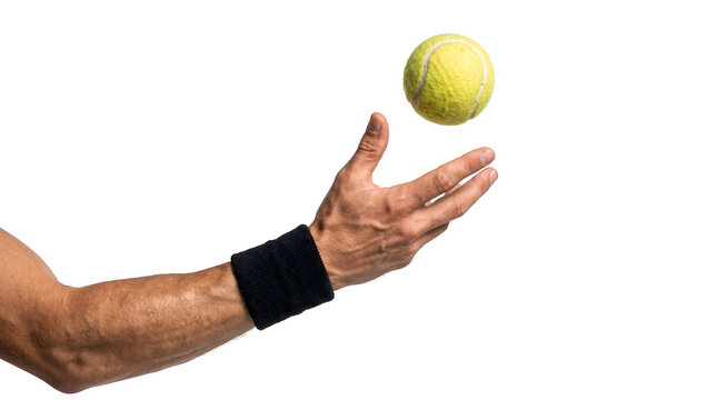 Hand Reaching for a Flying Tennis Ball on Transparent Background