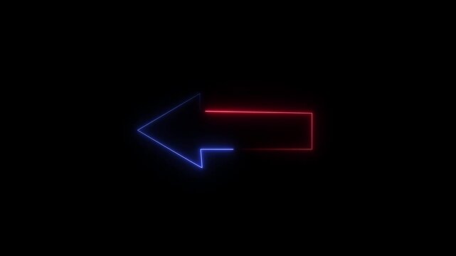 Neon glowing arrow sign animation, red and blue light pointer loop, directional indicator overlay