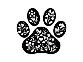 Outline vector silhouette cute paw prints. dogs and cats isolated on white background © lubashka