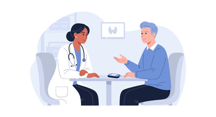 Fototapeta premium Doctor Consults Patient About Thyroid Health in Medical Office