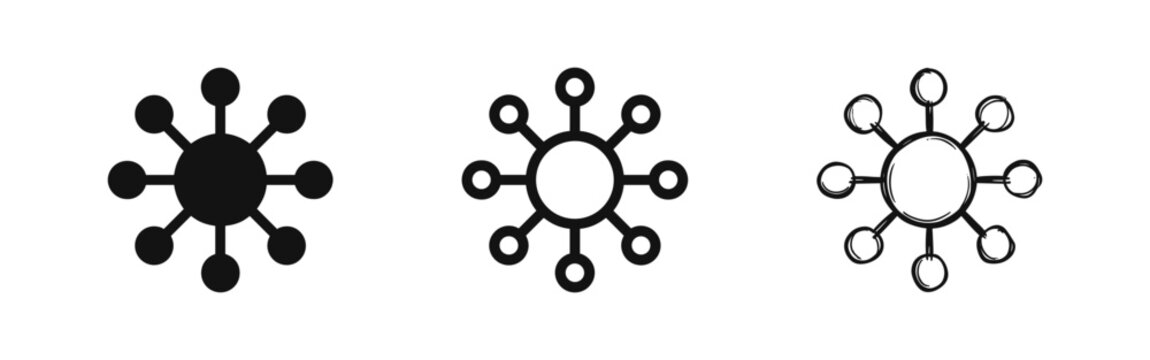 Network Connection Hub Icon Set for Data Infrastructure and Centralization