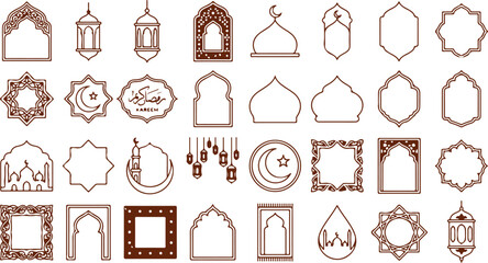 Islamic cultural frames and decorative elements collection for festive celebrations and graphic design projects. © Sadhin
