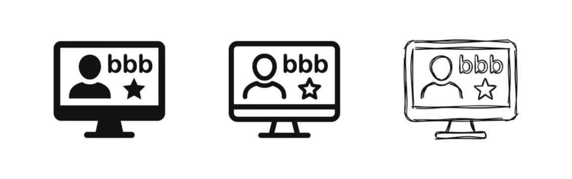 Online Rating and Review Icon Set, Computer Monitor with User Star Symbols