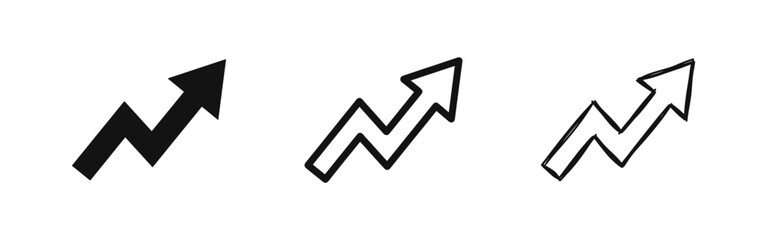Business Growth Arrow Icon Set - Rising Zig Zag Success Symbols for Profits and Progress © drawing lines