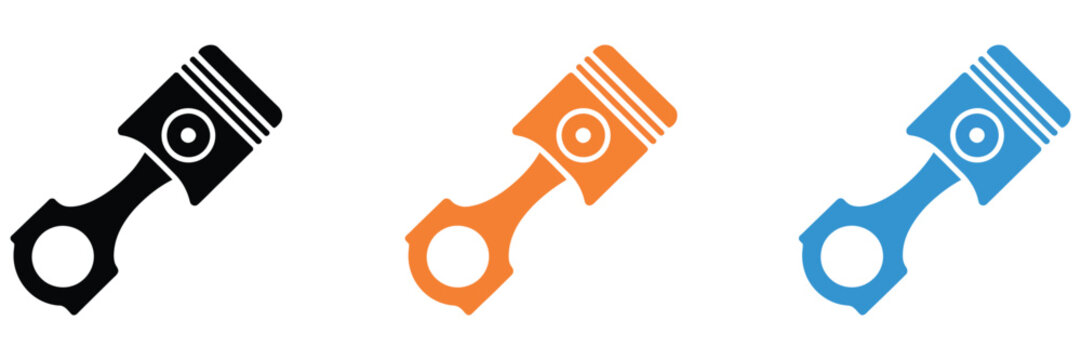 car motor piston icon, car piston icon vector illustration and outline icons featuring cylindrical engine component silhouette, automotive parts symbol, and mechanical engineering design element.
