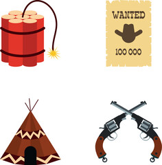 Wild west concept set visualizing elements of american frontier history and culture © juliars