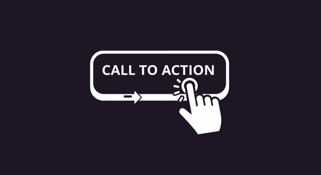 Finger pressing a call to action button online, digital marketing concept