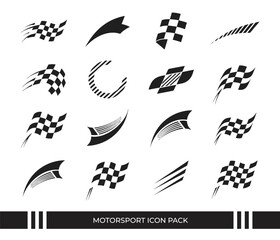 Fototapeta premium Motorsport icon set racing flags speed lines and checkered patterns