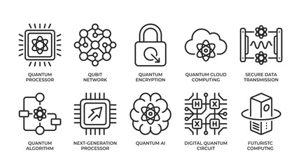 Fototapeta premium Quantum Computing Icons Set for Modern Technology.