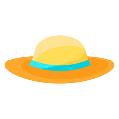 Fototapeta premium Wide brim summer hat for sunny vacations, beach fashion, outdoor adventures, and warm weather holidays, flat summer illustration