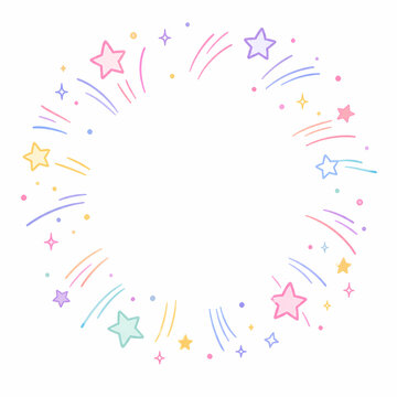 Cute pastel star circle frame with sparkles and confetti
