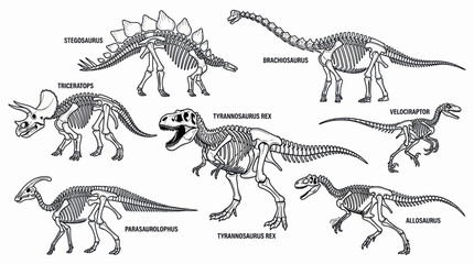 Dinosaur Skeletons Collection: Tyrannosaurus Rex, Triceratops, Stegosaurus, Brachiosaurus © heru
