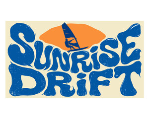 Beach club. Sunrise drift windsurfing artwork. Endless summer vintage design for t shirt print. Tropical ocean adventure. © rahel lila
