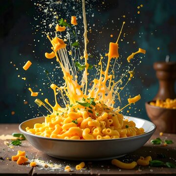 Explosion goldener Makkaroni-Nudeln mit Cheddar K&auml;se.
