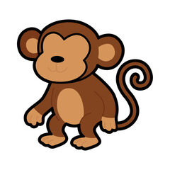 Fototapeta premium Cute cartoon Monkey illustration in simple flat style with clean outlines isolated on light background.