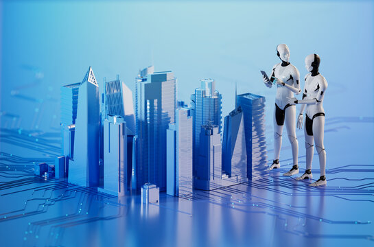 3D robot city planning with miniature skyline model