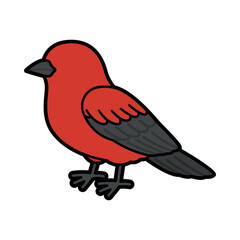 Fototapeta premium Cute cartoon Scarlet Tanager Bird illustration in simple flat style with clean outlines isolated on light background.