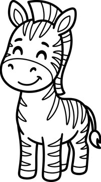 Cute Baby Zebra Coloring Book Page for Children Printable Black and White Line Art