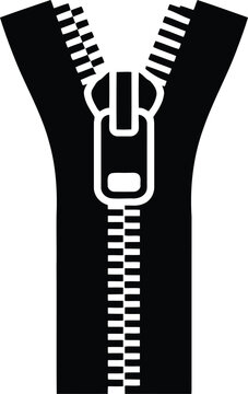 Black zipper illustration partially open white background