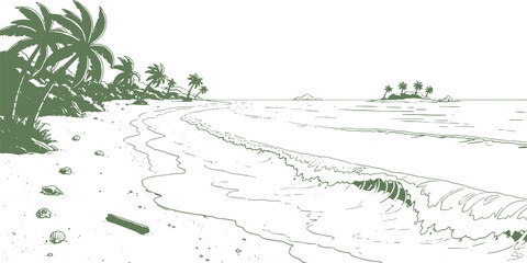 Fototapeta premium Hand drawn tropical beach and ocean landscape