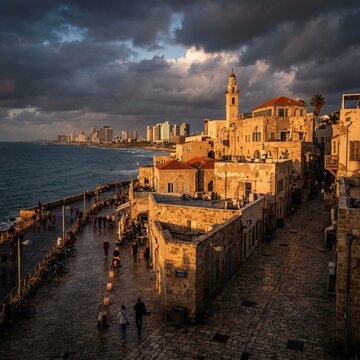 Old city street by sea.