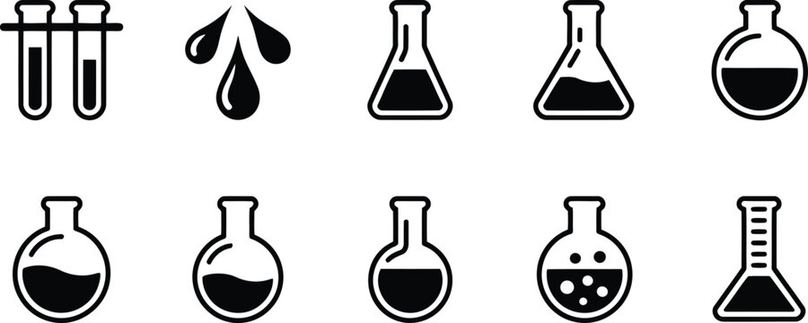 Laboratory glassware icons set chemistry equipment flasks and test tubes