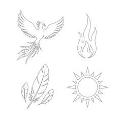 Obraz premium Abstract phoenix sun fire feather elements isolated on white background