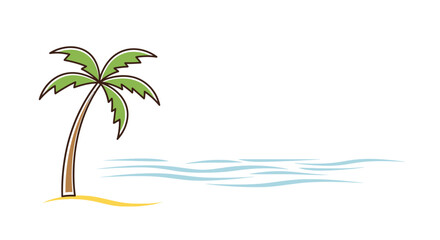 Fototapeta premium Cartoon palm tree and water illustration on white background
