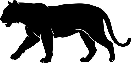 Black Panther Silhouette Illustration Featuring Walking Wild Cat Design for Wildlife, Safari and Nature Graphic Projects © MSTMONIRA