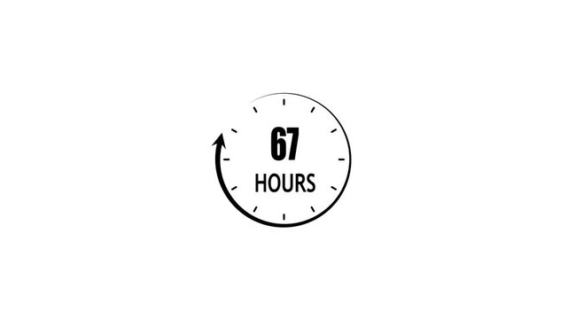 67 hours countdown timer animation, minimalist circular clock for time management and deadlines