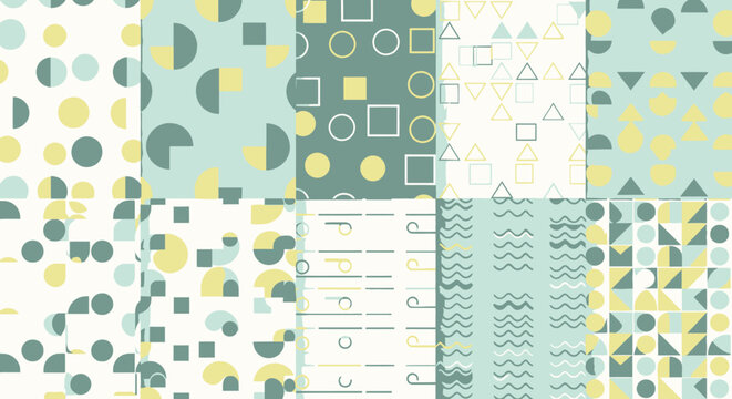 Geometric pattern designs with circles squares and triangles abstract backgrounds