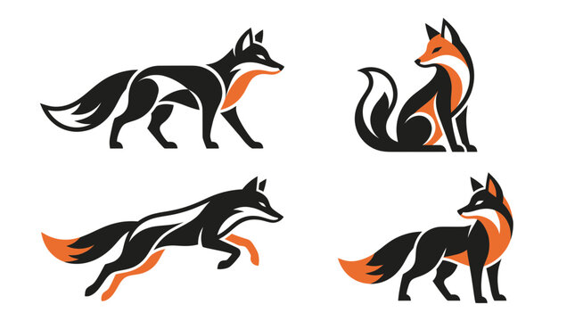 Stylized Fox Illustrations: Set of Four Unique Animal Designs