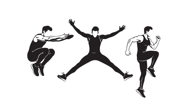 Fitness Silhouette Men Jumping Exercising Energetically For Sports Concepts