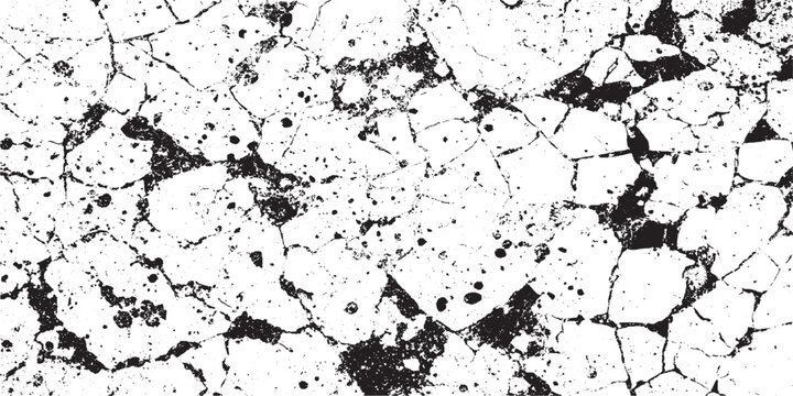 Abstract grunge black and white distressed texture crack effect,  black grunge texture design features a cracked spider web pattern on a dirty old glass window surface with a broken stone wall illustr