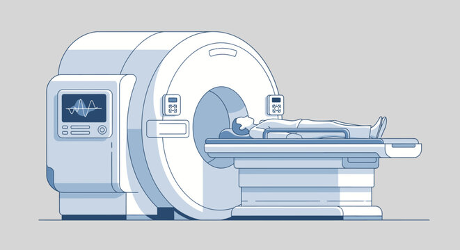 Medical imaging illustration depicting a patient undergoing mri examination procedure