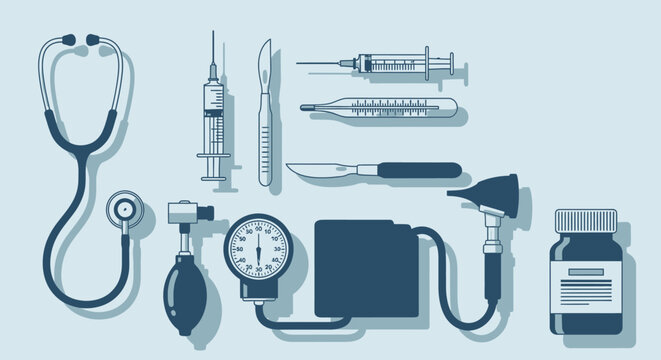 Medical instruments illustration doctor tools for healthcare and treatment