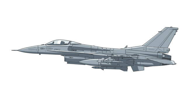 Modern jet fighter aircraft side view isolated against white background