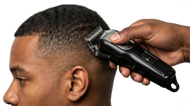 Barber Cutting Hair with Professional Clippers Close-Up