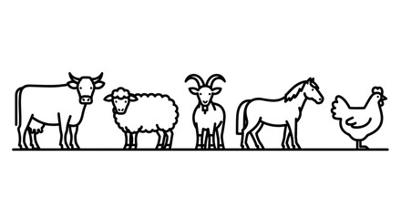 Obraz premium Outlined farm animals cow sheep goat horse and chicken silhouettes