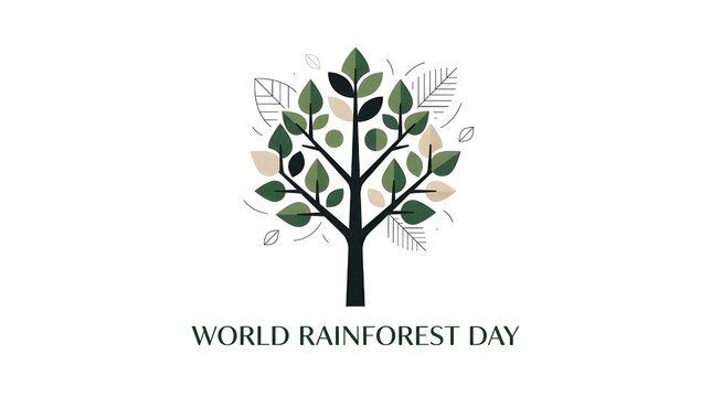 World Rainforest Day Minimalist Tree Illustration with Clean Modern Typography and Sustainable Design Theme