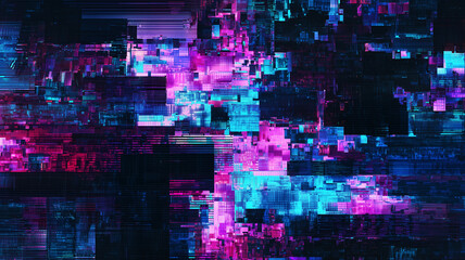 Obraz premium Cyberpunk pixel grid glitch texture with purple and blue lights